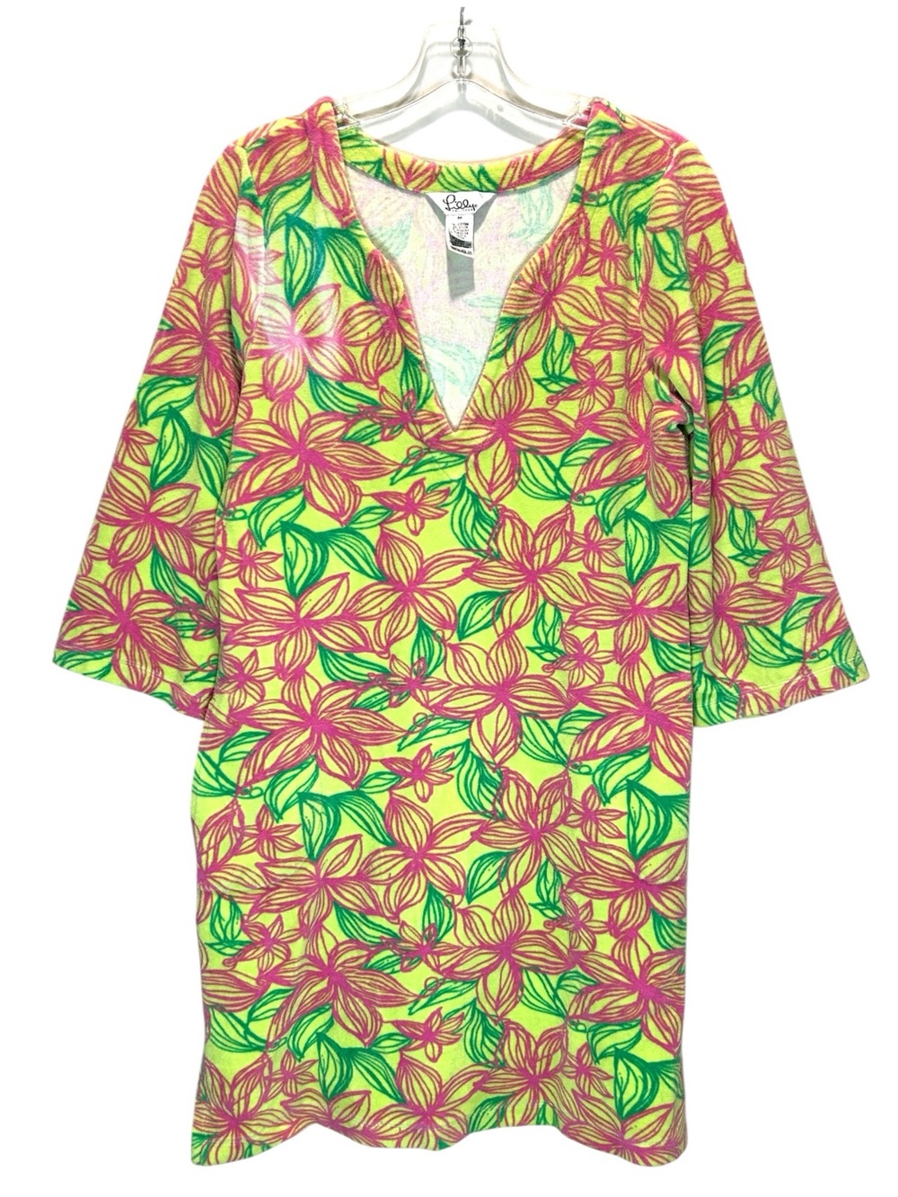 VTG Lilly Pulitzer Green & Pink Cotton Blend Terry Cloth Beach Coverup - Medium